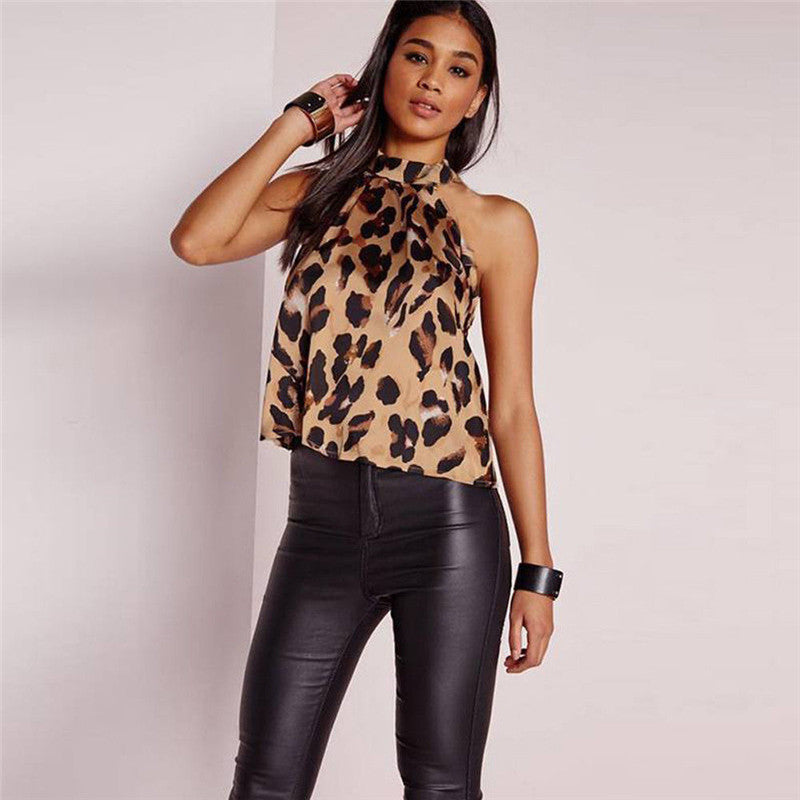 Off Shoulder Leopard Blouse Chiffon Women Tops