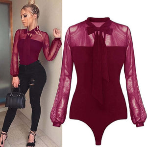 Bodysuit Women Sexy Mesh Bodysuit Transparent Tops