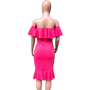 Shoulder Ruffles Women Midi Dress