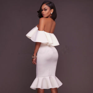 Shoulder Ruffles Women Midi Dress