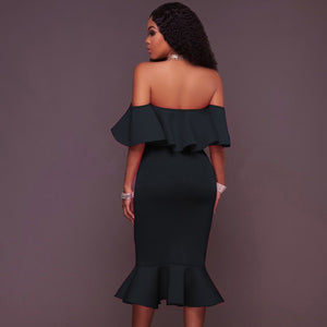 Shoulder Ruffles Women Midi Dress