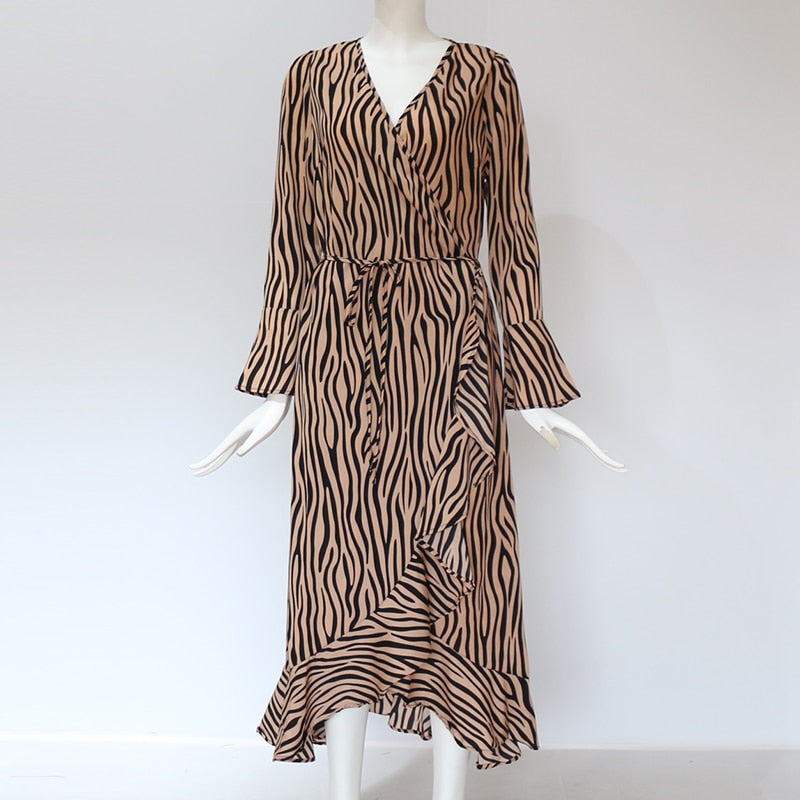 Zebra Print Beach Maxi Dress Long Sleeve