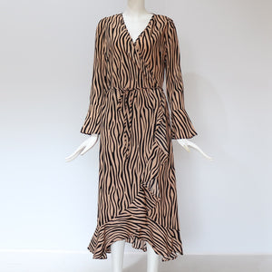 Zebra Print Beach Maxi Dress Long Sleeve