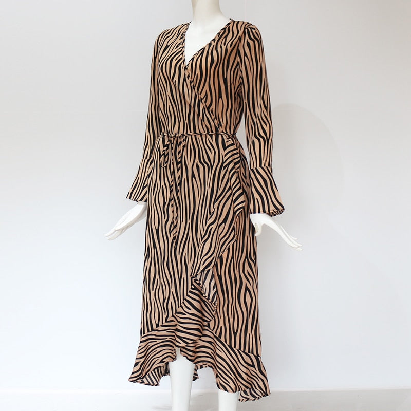 Zebra Print Beach Maxi Dress Long Sleeve