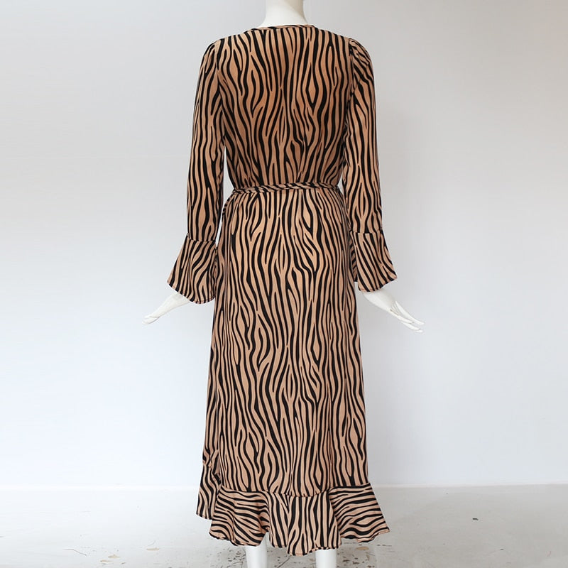 Zebra Print Beach Maxi Dress Long Sleeve