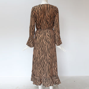 Zebra Print Beach Maxi Dress Long Sleeve