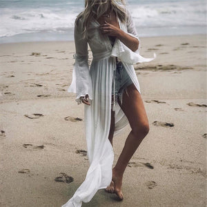 White Knitted Beach Cover up dress Long