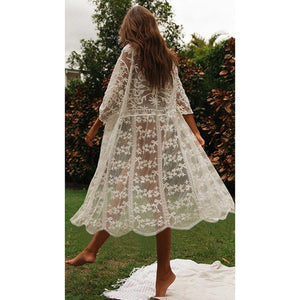 White Knitted Beach Cover up dress Long