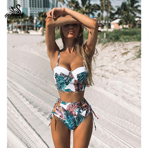 Leaf Print Bikinis Women Swimsuit