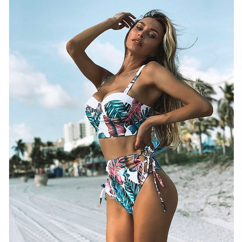 Leaf Print Bikinis Women Swimsuit