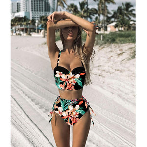 Leaf Print Bikinis Women Swimsuit