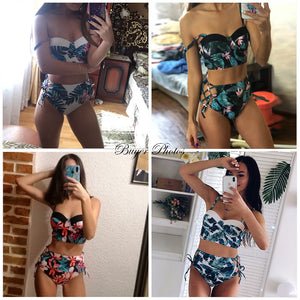 Leaf Print Bikinis Women Swimsuit