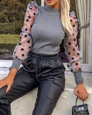 Spring Mesh Puff Long Sleeve Shirt