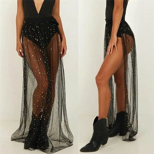 Black Sequins Mesh  Skirt Bikini Cover Ups