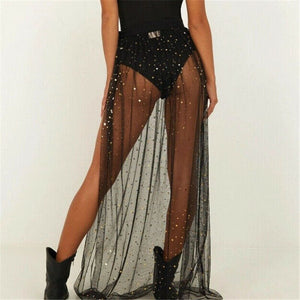 Black Sequins Mesh  Skirt Bikini Cover Ups