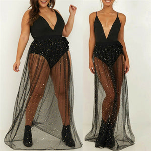 Black Sequins Mesh  Skirt Bikini Cover Ups