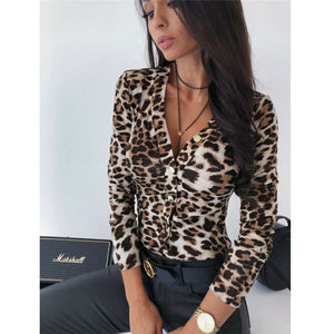 Long Sleeve Leopard Skin Prinetd Bodysuit jumpsuit