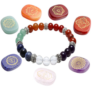 Natural 7 Chakras Bracelet with Engraved Stone