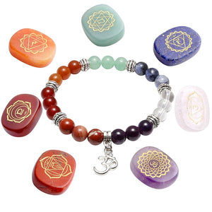 Natural 7 Chakras Bracelet with Engraved Stone