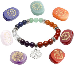 Natural 7 Chakras Bracelet with Engraved Stone