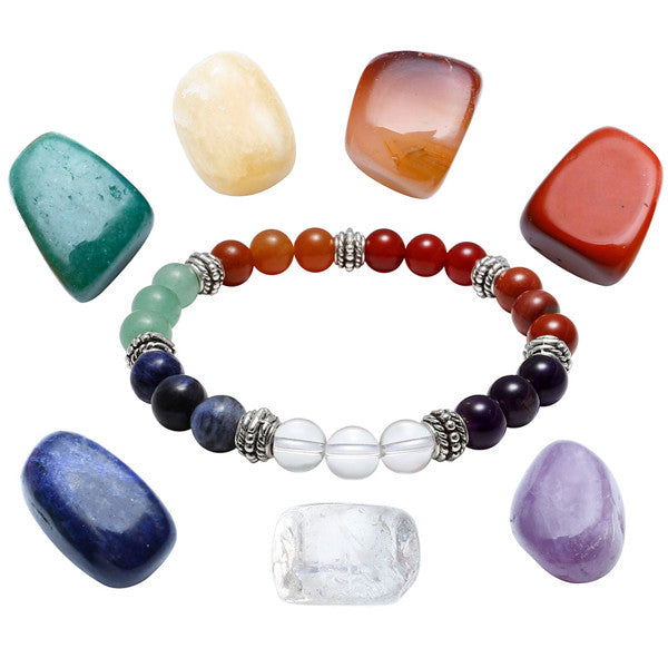 Natural 7 Chakras Bracelet with Engraved Stone