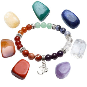 Natural 7 Chakras Bracelet with Engraved Stone