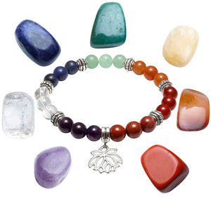 Natural 7 Chakras Bracelet with Engraved Stone